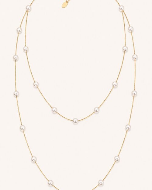 Cadena doble con perlas flotantes