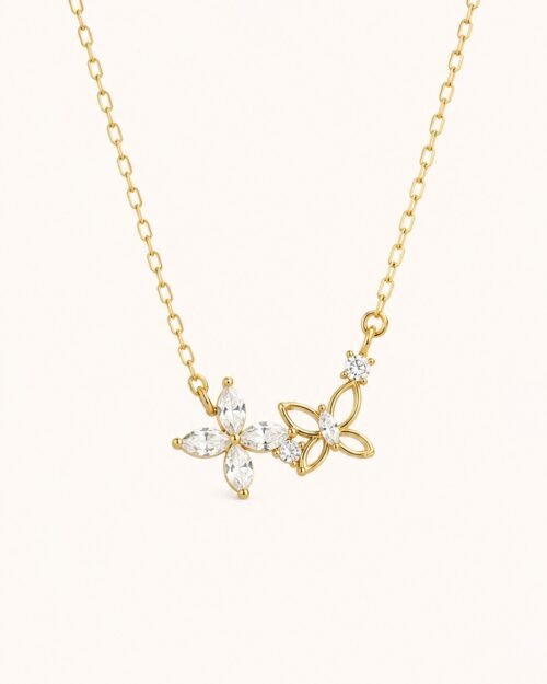 Cadena entrelazada de flores con zircon