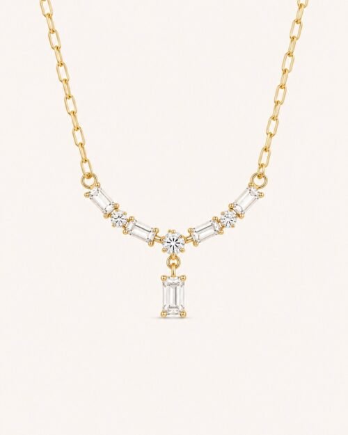 Cadena con zircon rectangulares y redondos