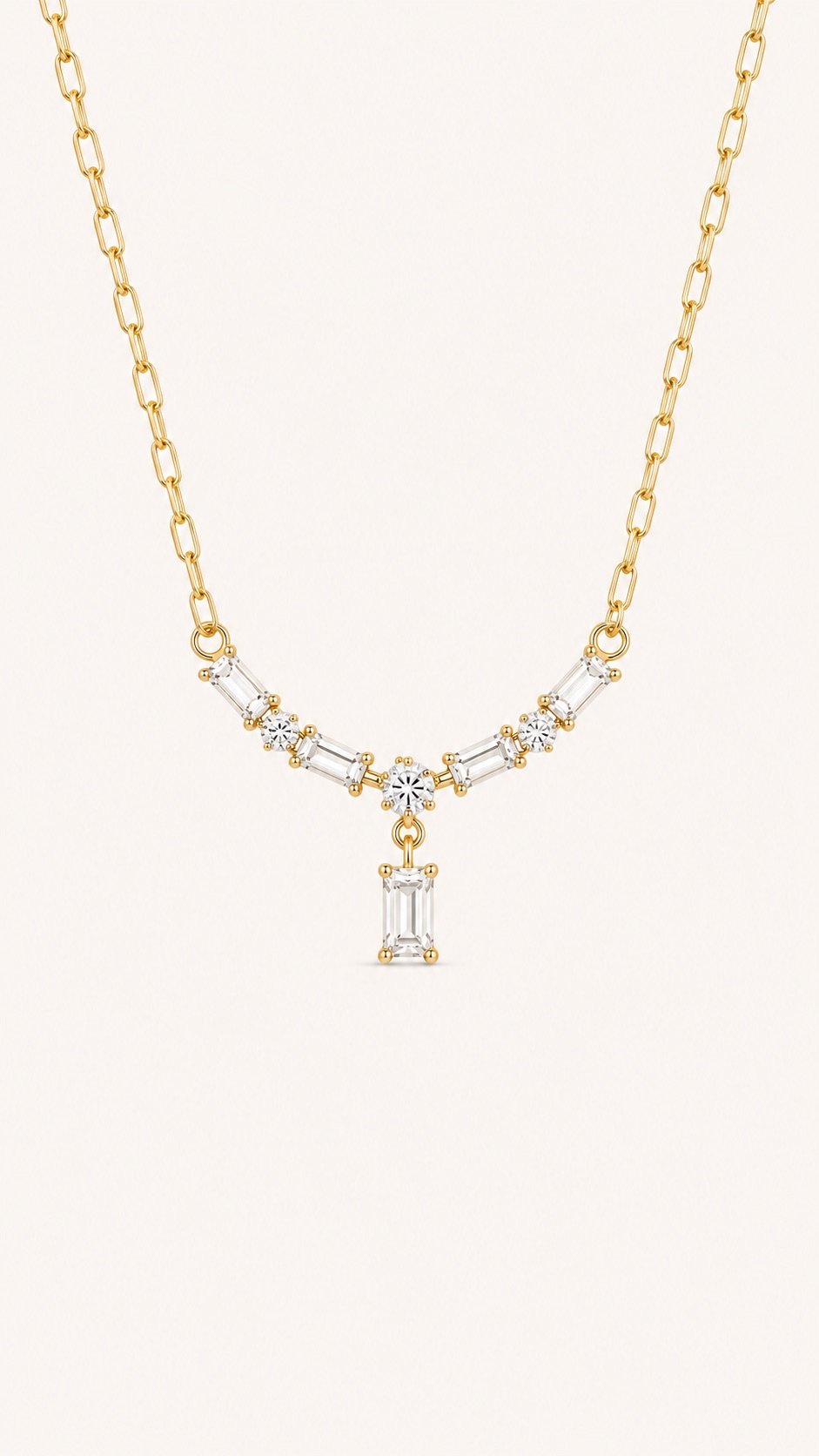 Cadena con zircon rectangulares y redondos