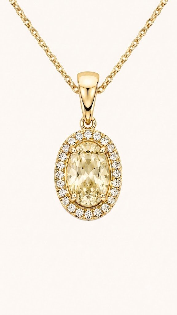 Cadena halo ovalado con zircon amarillo